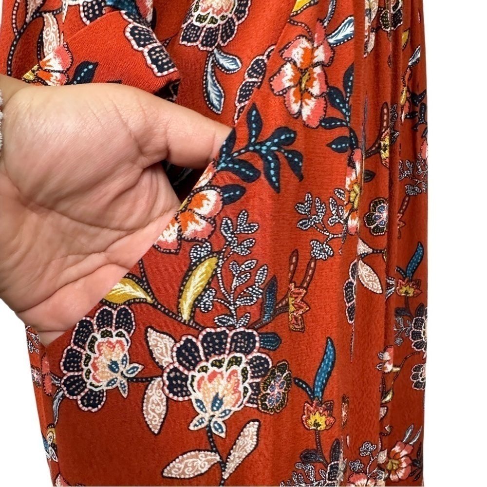 Garnet Hill Red Floral V Neck Midi Dress With Pockets Women’s Size 8 - Picture 4 of 9